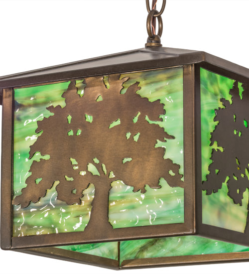 12"Sq Oak Tree Lantern Pendant