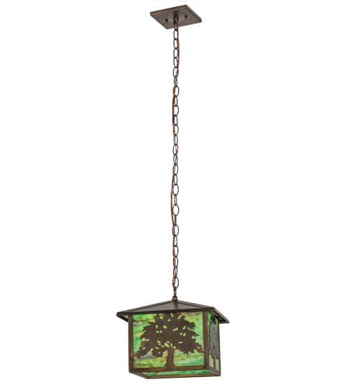 12"Sq Oak Tree Lantern Pendant