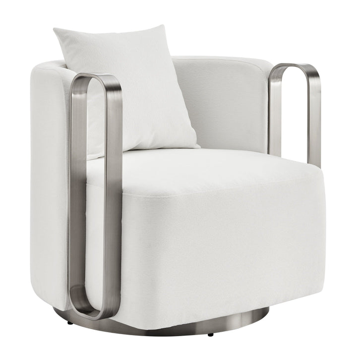 Finesse Decor The Marvel Contemporary Swivel Accent Chair // White and Brushed Nickel