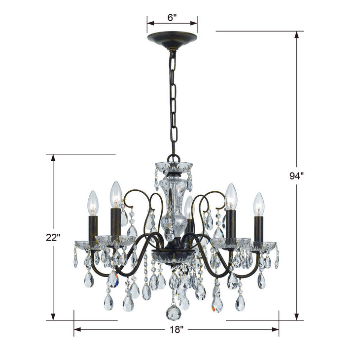 Crystorama Butler 5 Light Hand Cut Crystal English Bronze Chandelier