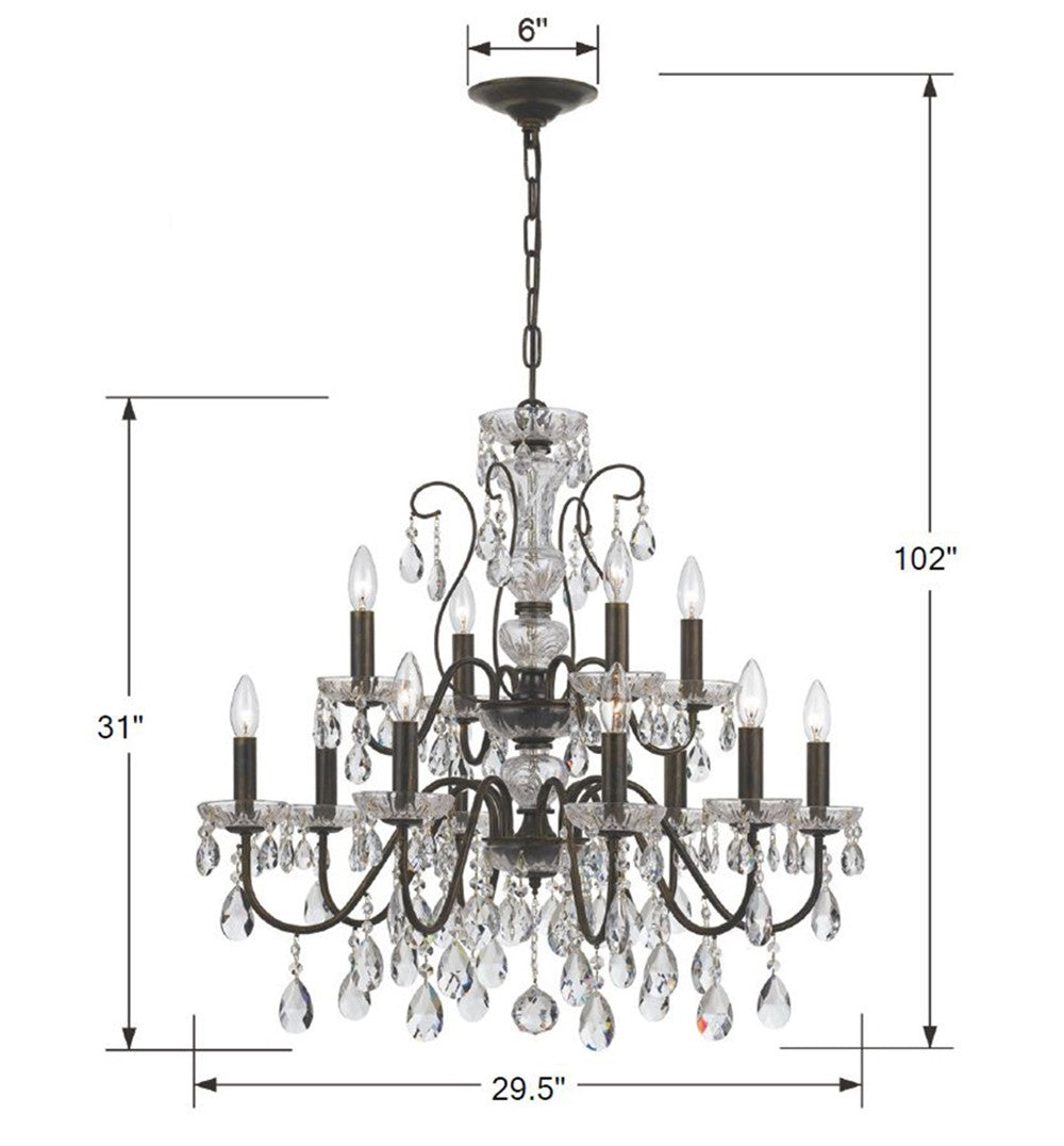 Crystorama Butler 12 Light Hand Cut Crystal English Bronze Chandelier