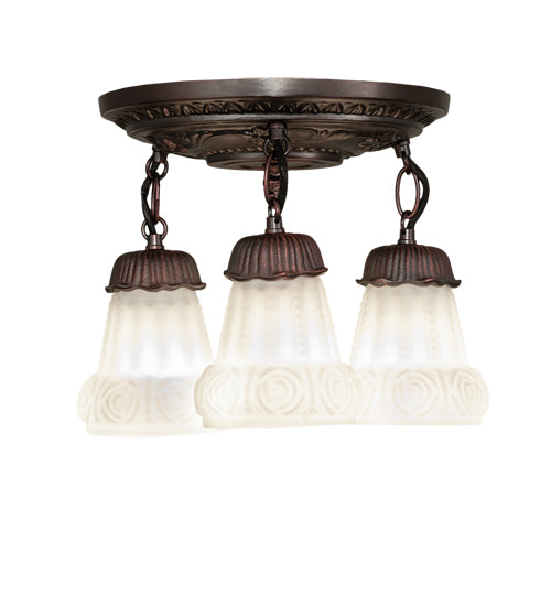 12" Wide White Puffy Rose 3 Light Semi-Flushmount