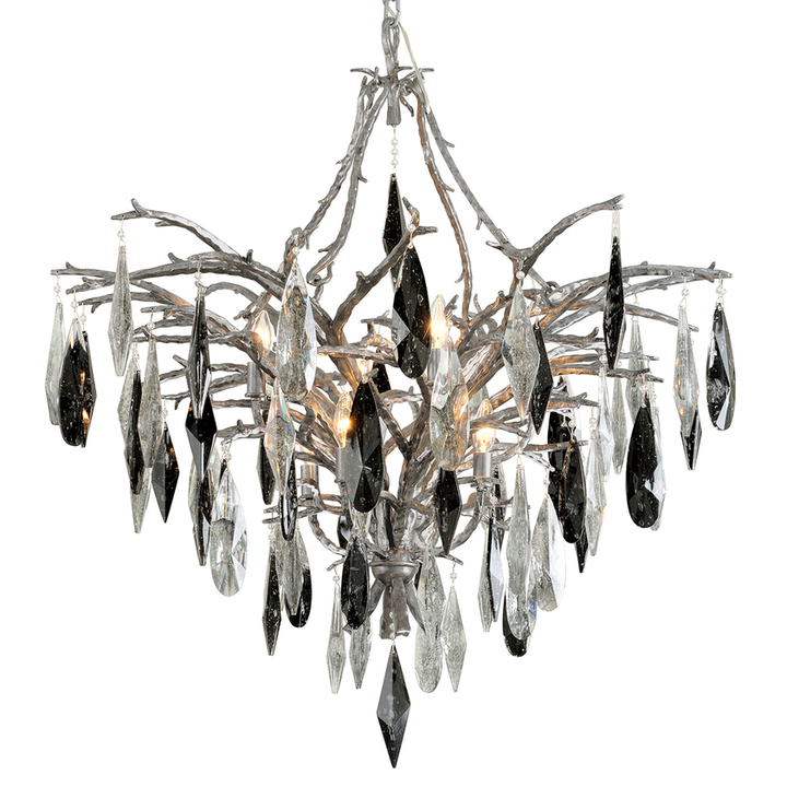 Nera Chandelier 37" - Blackened Silver Leaf