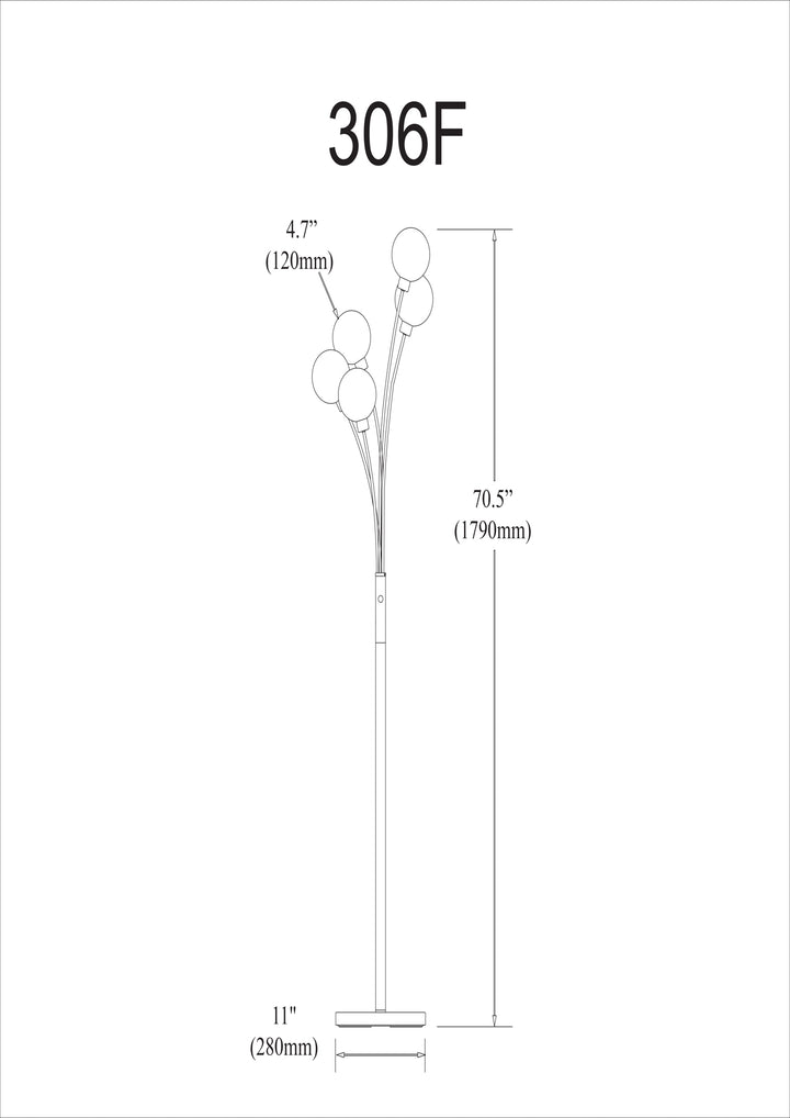 Dainolite 5 Light Incandescent Floor Lamp Aged Brass Finish with White Glass