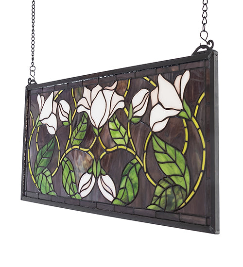 25" Wide X 11" High Magnolia Stained Glass Window