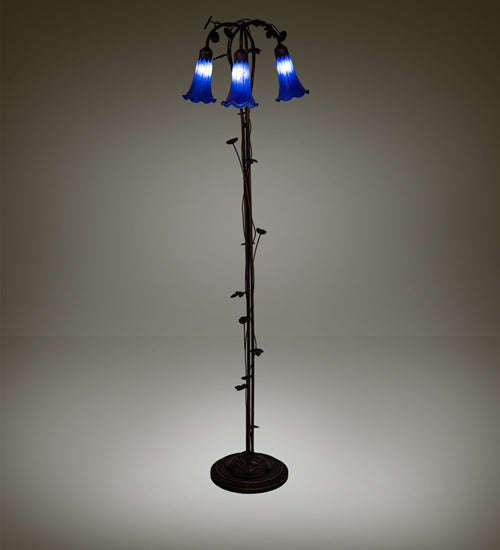 58" High Blue Tiffany Pond Lily 3 Light Floor Lamp