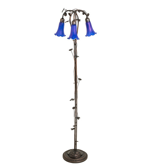 58" High Blue Tiffany Pond Lily 3 Light Floor Lamp