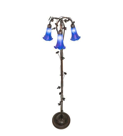 58" High Blue Tiffany Pond Lily 3 Light Floor Lamp