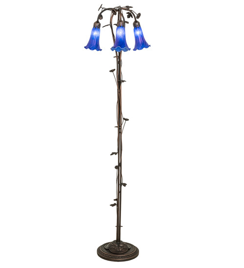 58" High Blue Tiffany Pond Lily 3 Light Floor Lamp