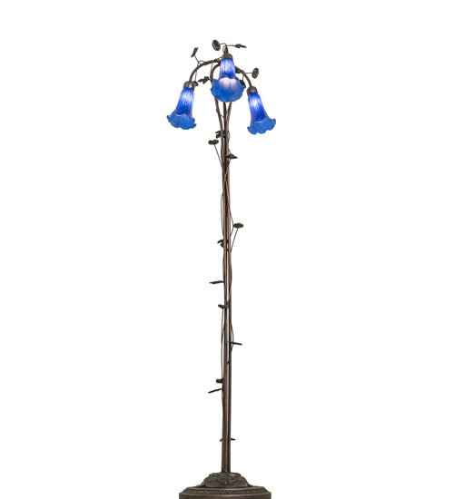 58" High Blue Tiffany Pond Lily 3 Light Floor Lamp