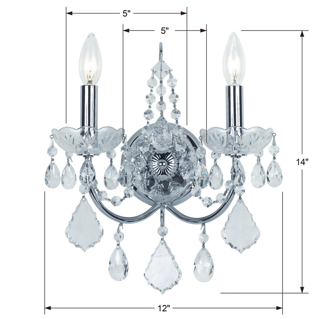 Crystorama Imperial 2 Light Hand Cut Crystal Polished Chrome Sconce