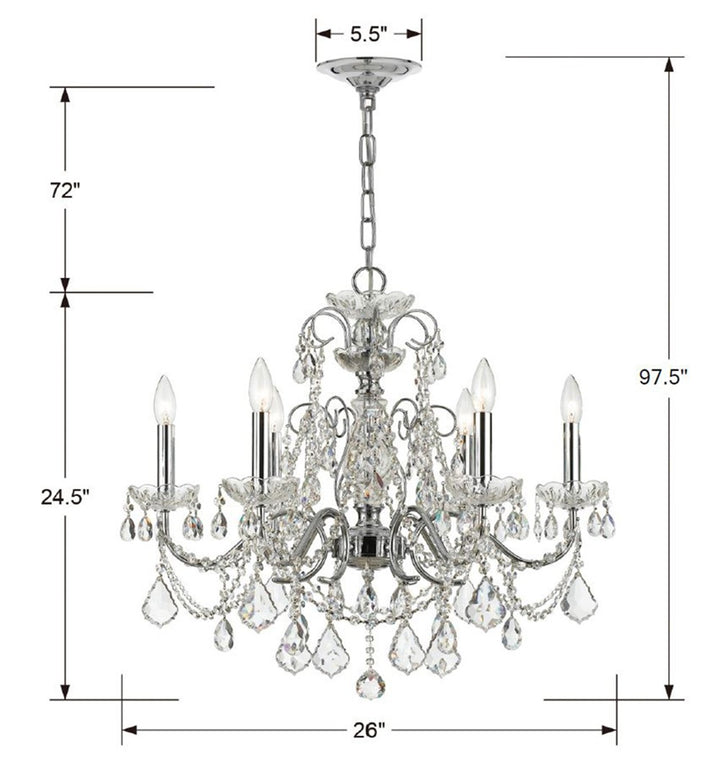 Crystorama Imperial 6 Light Hand Cut Crystal Polished Chrome Chandelier