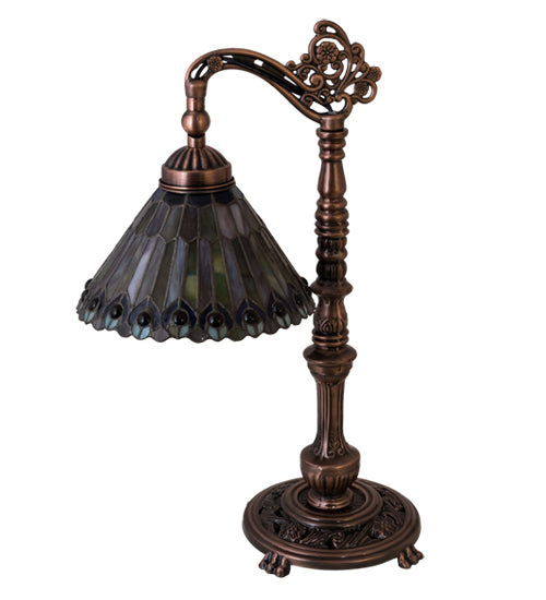 19"H Tiffany Jeweled Peacock Bridge Arm Desk Lamp