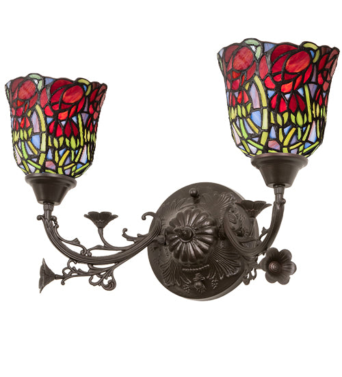 19"W Red Rosebud 2 Lt Wall Sconce