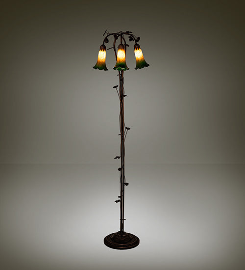 58" High Amber/Green 3 Light Floor Lamp