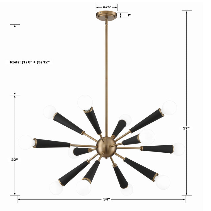 Crystorama Zodiac 12 Light Aged Brass Chandelier