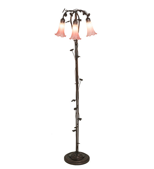 58" High Pink Tiffany Pond Lily 3 Light Floor Lamp