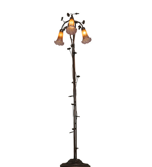 58" High Amber/Purple Tiffany Pond Lily 3 Light Floor Lamp