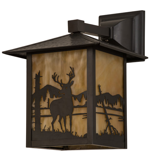 9"Sq Seneca Deer At Lake Solid Mount Wall Sconce