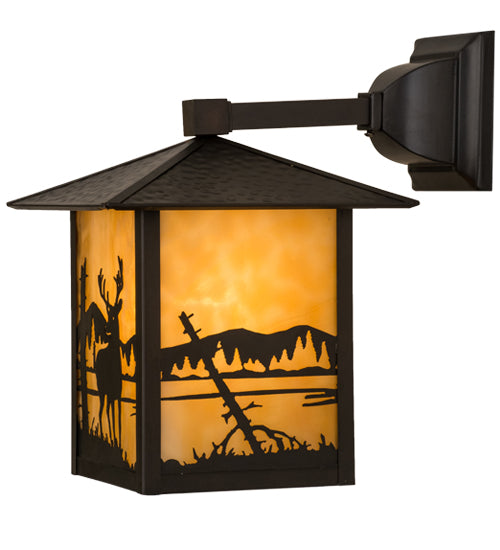 9"Sq Seneca Deer At Lake Solid Mount Wall Sconce