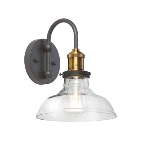 Dainolite 1 Light Wall Sconce, Black and Antique Brass Finish, Clear Glass