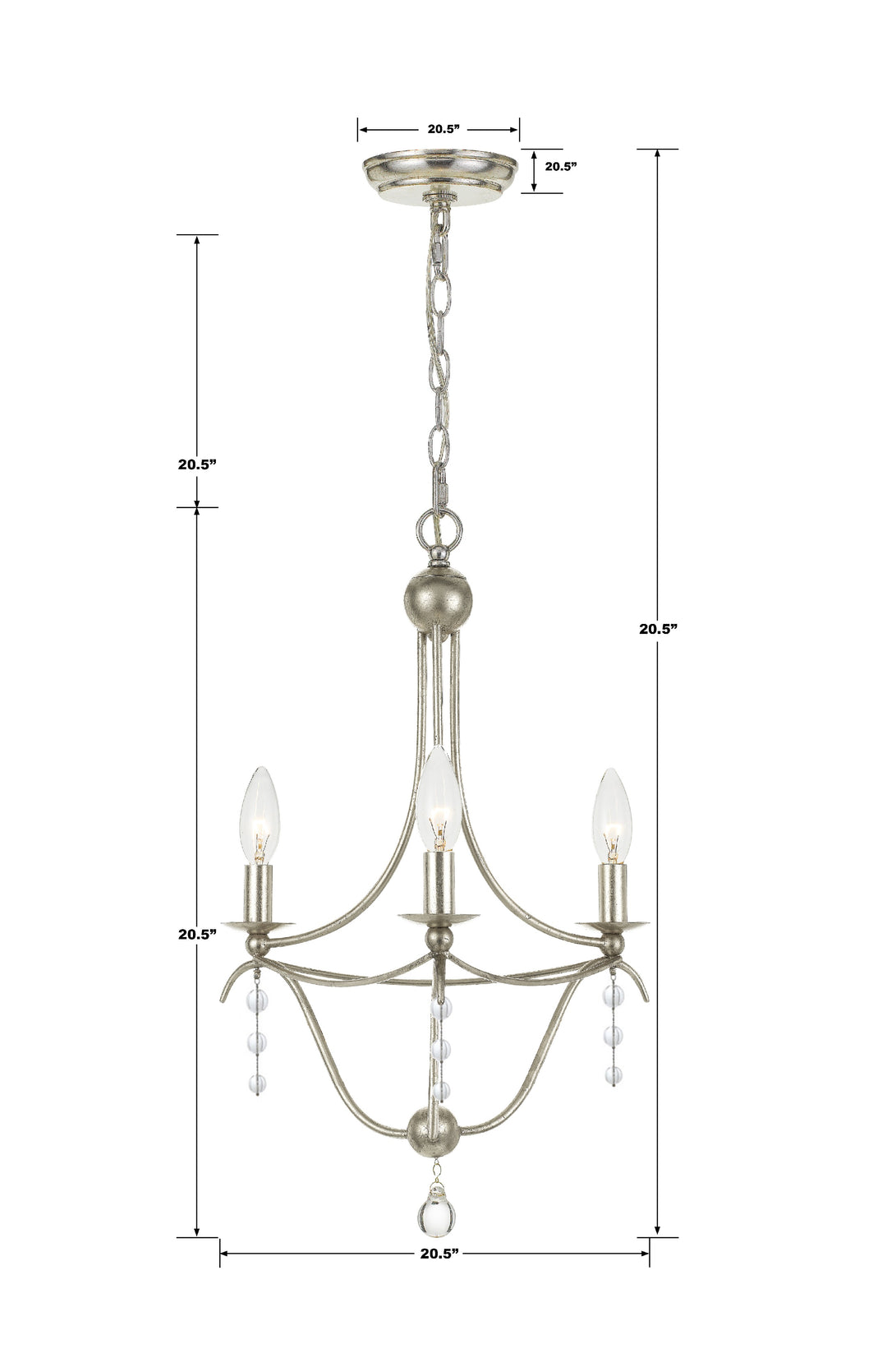 Crystorama Metro 3 Light Antique Silver Mini Chandelier