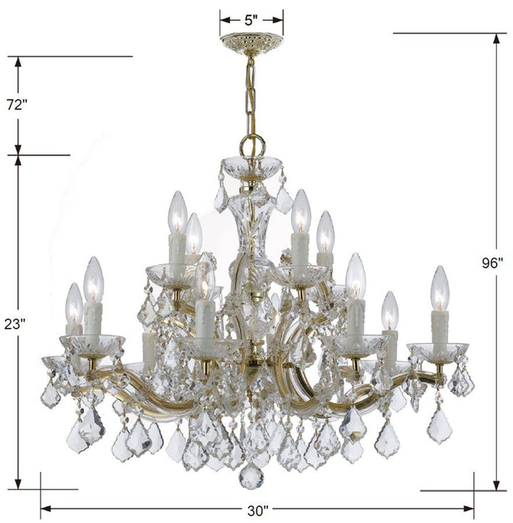 Crystorama Maria Theresa 12 Light Hand Cut Crystal Gold Chandelier