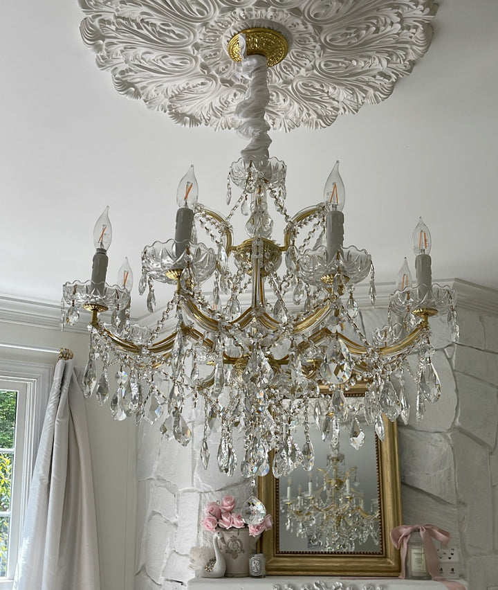 Crystorama Maria Theresa 9 Light Swarovski Strass Crystal Gold Chandelier