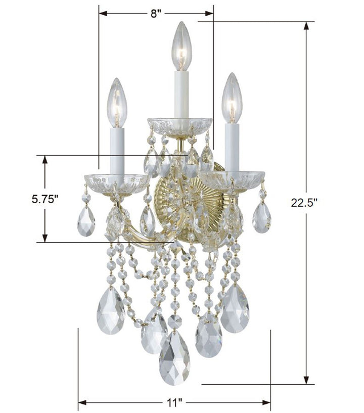 Crystorama Maria Theresa 3 Light Hand Cut Crystal Gold Sconce