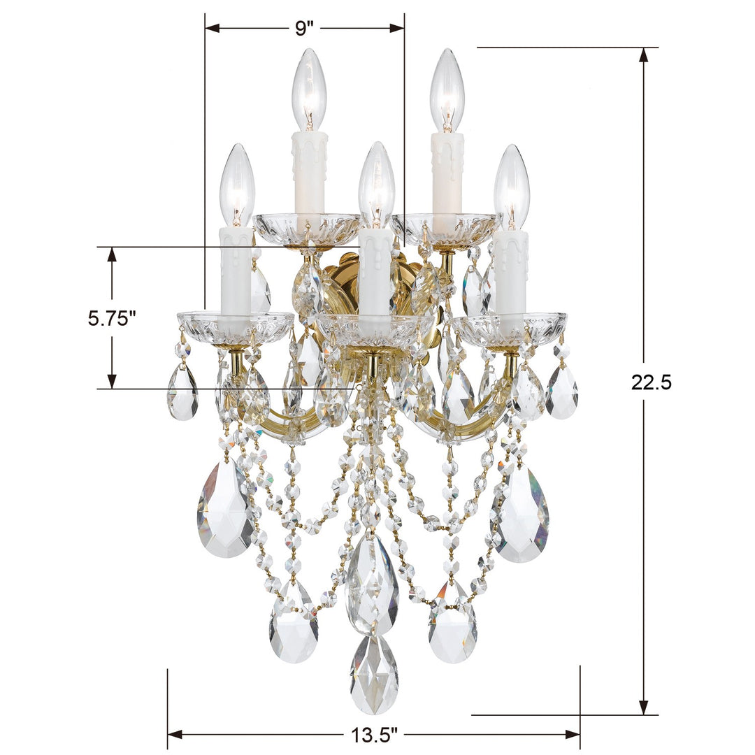 Crystorama Maria Theresa 5 Light Hand Cut Crystal Gold Sconce