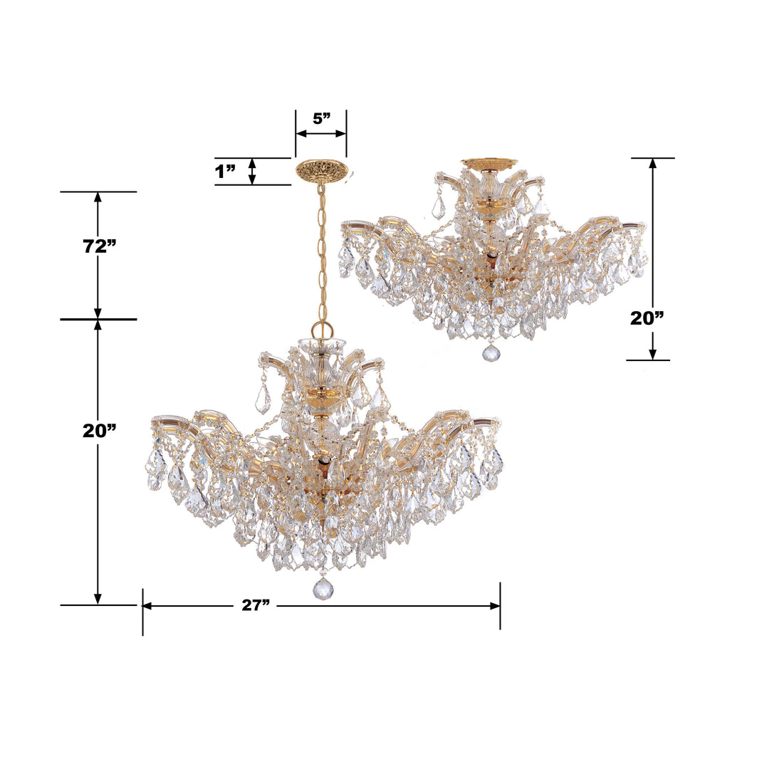 Crystorama Maria Theresa 6 Light Spectra Crystal Gold Semi Flush Mount