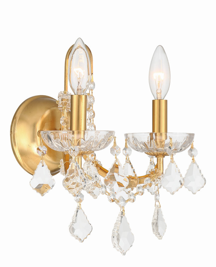 Crystorama Filmore 2 Light Spectra Crystal Antique Gold Sconce