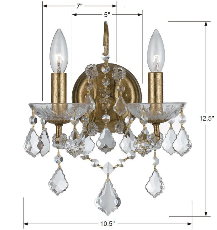 Crystorama Filmore 2 Light Spectra Crystal Antique Gold Sconce