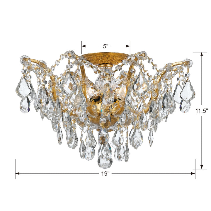 Crystorama Filmore 5 Light Spectra Crystal Antique Gold Flush Mount