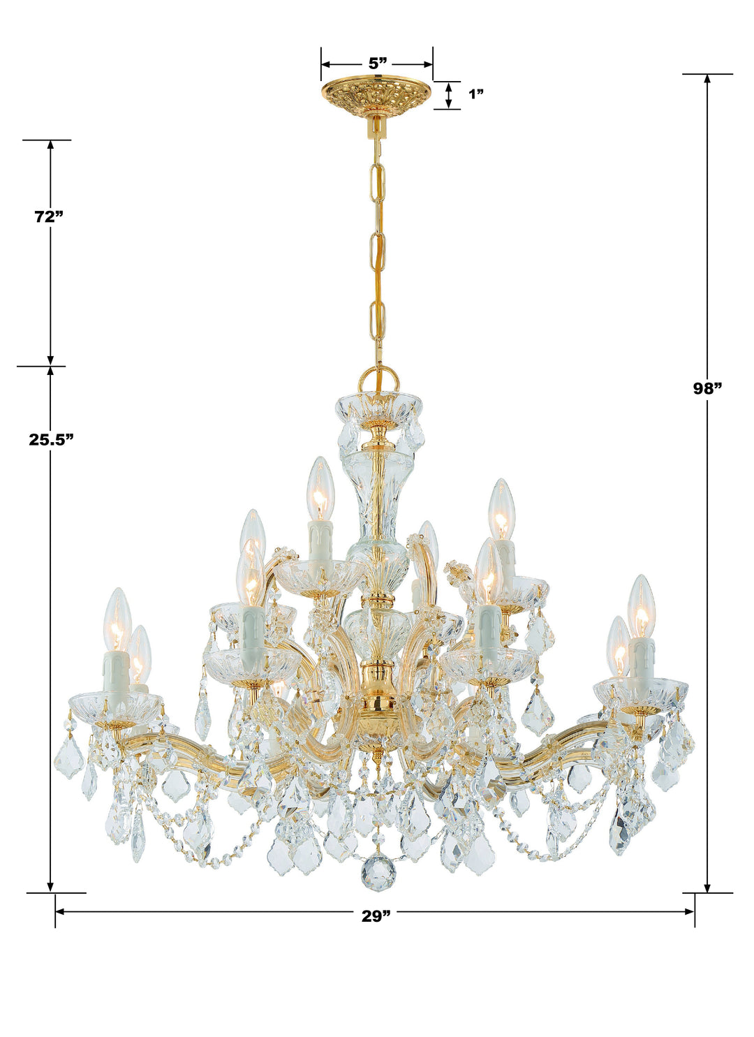 Crystorama Maria Theresa 12 Light Swarovski Strass Crystal Gold Chandelier