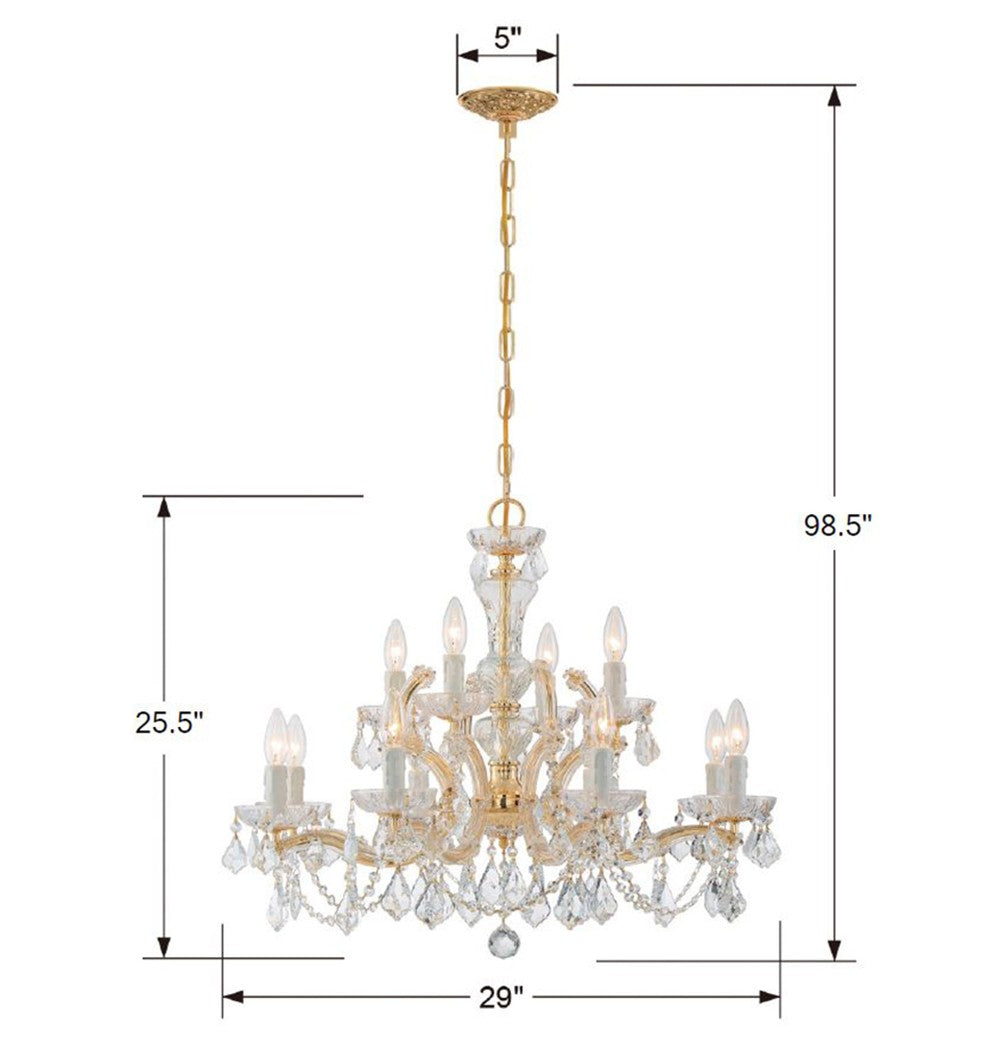 Crystorama Maria Theresa 12 Light Swarovski Strass Crystal Gold Chandelier