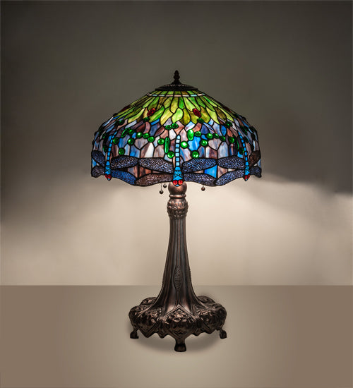 31" High Tiffany Hanginghead Dragonfly Table Lamp