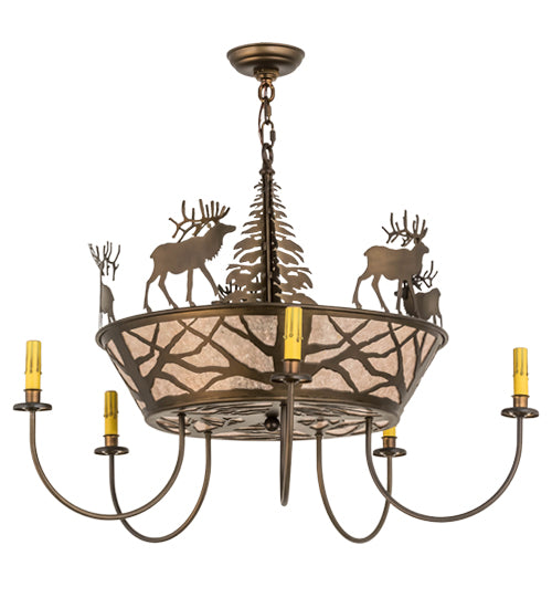 34" Wide Elk On The Loose 5 Light Chandelier