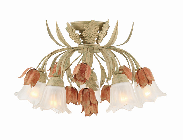 Crystorama Southport 5 Light Sage Rose Floral Semi Flush Mount