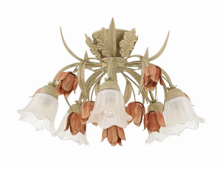 Crystorama Southport 5 Light Sage Rose Floral Semi Flush Mount