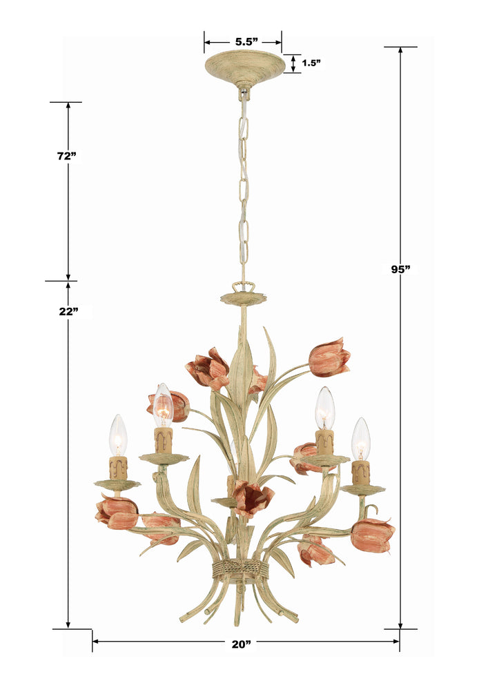 Crystorama Southport 5 Light Sage Rose Chandelier