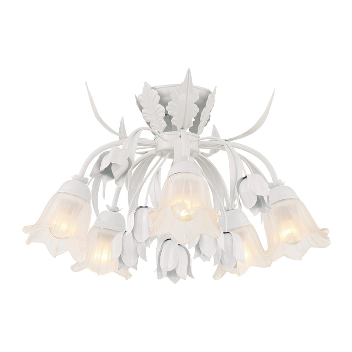 Crystorama Southport 5 Light Wet White Floral Semi Flush Mount