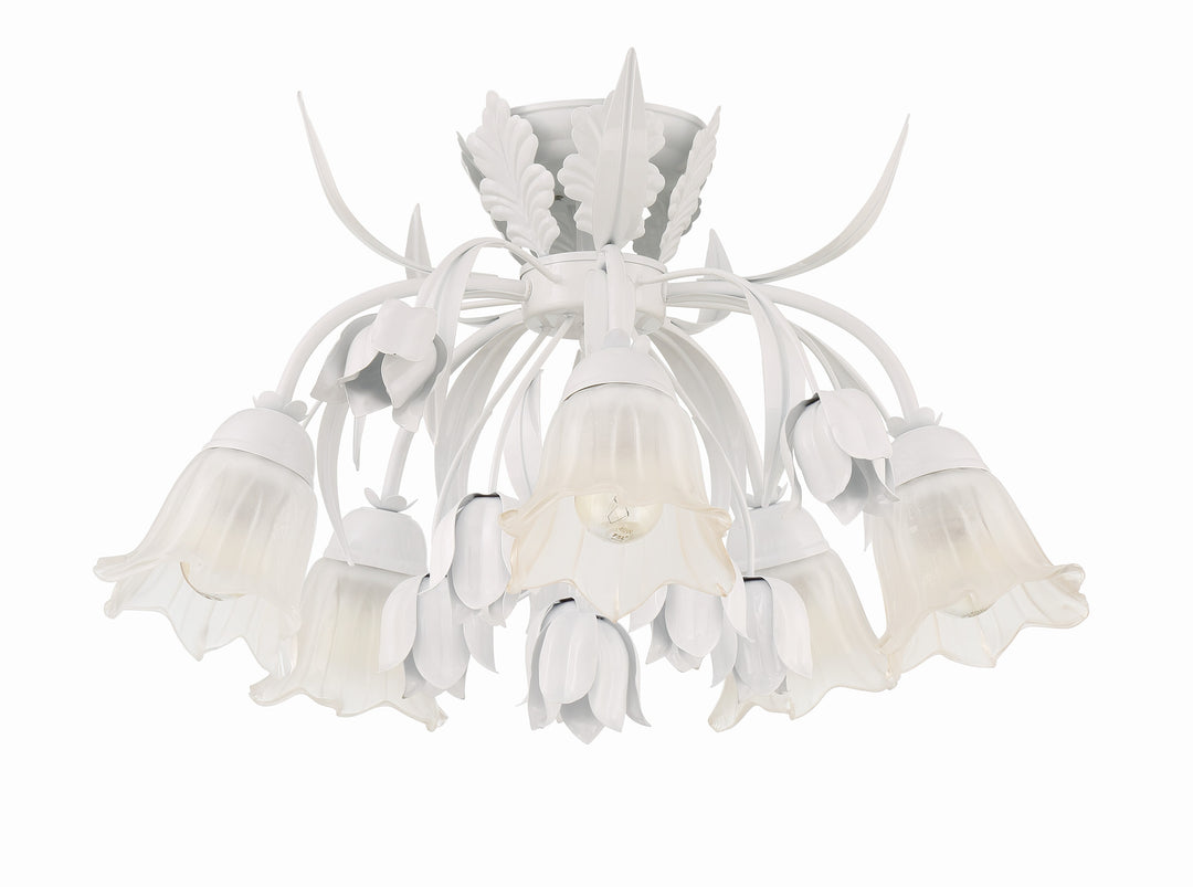 Crystorama Southport 5 Light Wet White Floral Semi Flush Mount