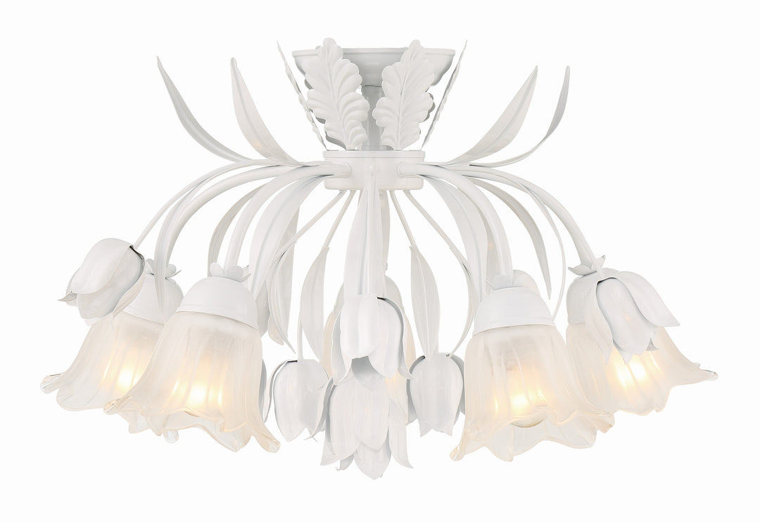 Crystorama Southport 5 Light Wet White Floral Semi Flush Mount