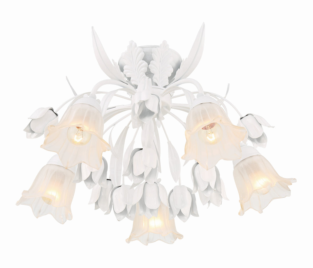 Crystorama Southport 5 Light Wet White Floral Semi Flush Mount