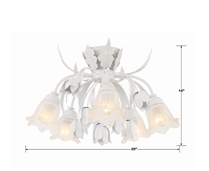 Crystorama Southport 5 Light Wet White Floral Semi Flush Mount