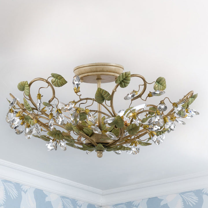 Crystorama Josie 5 Light Champagne Green Tea Semi Flush Mount