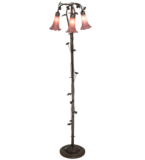 58" High Lavender Tiffany Pond Lily 3 Light Floor Lamp