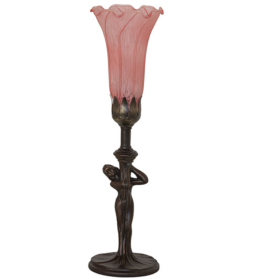 15" High Pink Tiffany Pond Lily Nouveau Lady Accent Lamp