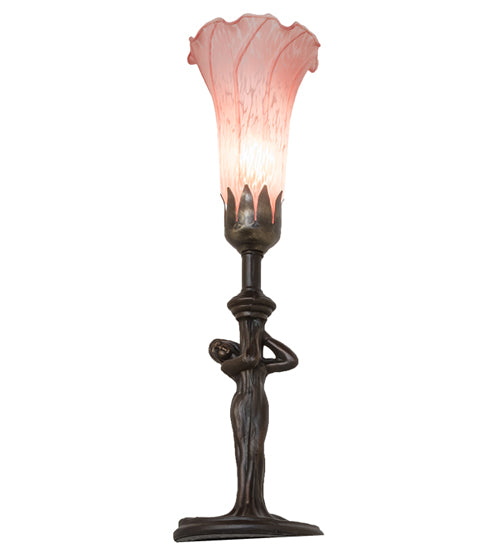 15" High Pink Tiffany Pond Lily Nouveau Lady Accent Lamp